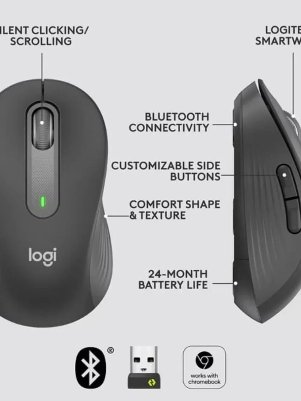 Logitech Signature M650 L Wireless Ergonomic Optical Mouse (Graphite)